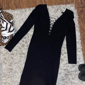 Forever 21 black midi plunge dress